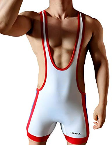 Gymskop Men's Wrestling Singlets Athletic Supporters Slim Fit Sport Bodysuit One Piece Sleeveless Active Training Wrestling Leotard Weightlifting Jumpsuits White M