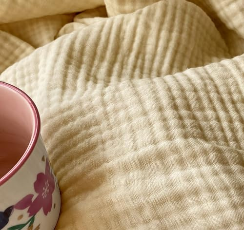 KyraHome Coperta estiva in 100% cotone biologico, per adulti, divano, bambini, tinta vegetale, traspirante, leggera, per tutte le stagioni, 127 x 152,4 cm, per tutte le stagioni (pasta frolla/crema)