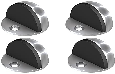 BASI | 4er Set Türstopper für Bodenmontage | aus Edelstahl | Türhalter | Türpuffer | Bodentürstopper in Silber | Schutz für Wand und Möbel | 4 Stück
