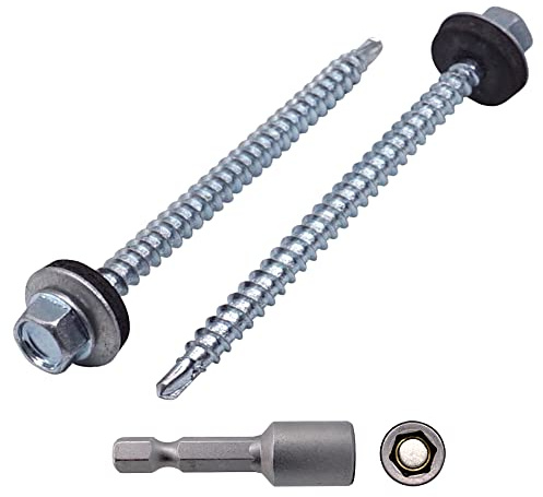 Confezione da 500 viti autofilettanti in acciaio zincato DIN 7504-K da 4,8 mm x 70 mm, testa esagonale con rondelle EPDM, viti per lamiera autofilettanti (500 pezzi da 4,8 x 70 mm)