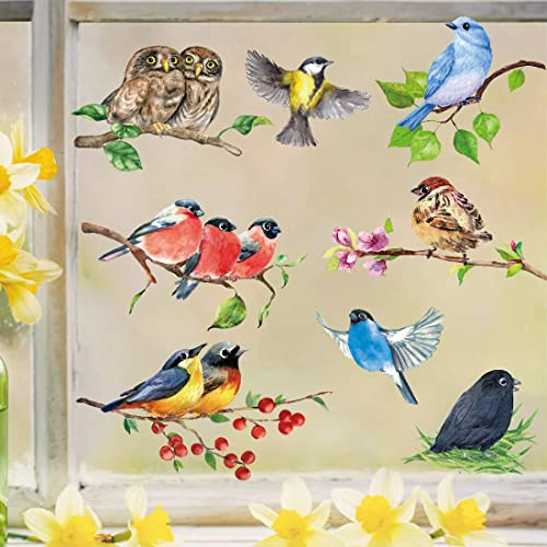 HPNIUB Fensterbilder Frühling Selbstklebend, Kinderzimmer, Vögel, Wandtattoo für Fensterscheiben, Aufkleber Fenster, Wiederverwendbar für Wohnzimmer