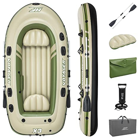Hydro-Force Voyager X3 Ensemble de radeaux gonflables de 2,7 m x 137,2 cm | Peut contenir jusqu'à 3 Adultes | Comprend Un Bateau, des rames en Aluminium, Une Pompe à Main, Une Pochette pour