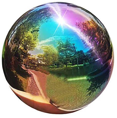 Operitacx 20 cm/8 Zoll Gartenkugel mit Spiegel, Regenbogen-Edelstahl, poliert, reflektierend, glatt, hohl, Kugel, farbenfrohe und glänzende Dekoration für Garten, Terrasse, Hof, Zuhause