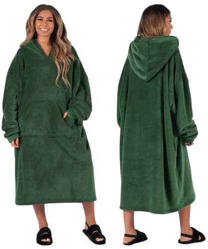 Sienna Extra-Long Blanket Hoodie, Valentines Gifts for Her Him Soft Sherpa Fleece Warm Cosy Oversized Hoodie Women Wearable Blanket Hooded Snoodie for Adult Teens Men Big Jumper, Forest Green