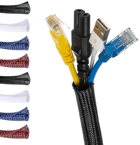 MarketConnect® Gaine Câbles Auto-Fermeture Ø 3mm, L 4m • Range et Cache les Câbles • Idéal pour Bureau et TV • NOIR