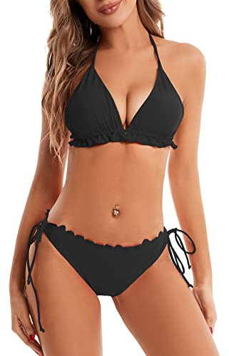 Durio Bikini Damen Push up Sexy 4tlg Bikini Damen Set mit Triangel Bikinihose Breit von Körpchen Verstellbar 38-40(Herstellergröße M)