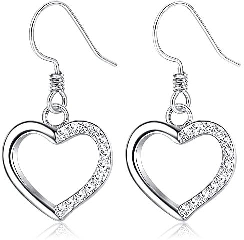 JeweBella Sterling Herz Ohrhänger Hängend Silber 925 für Damen & Mädchen - Tropfen Ohrringe Frauen Anhänger Schmuck