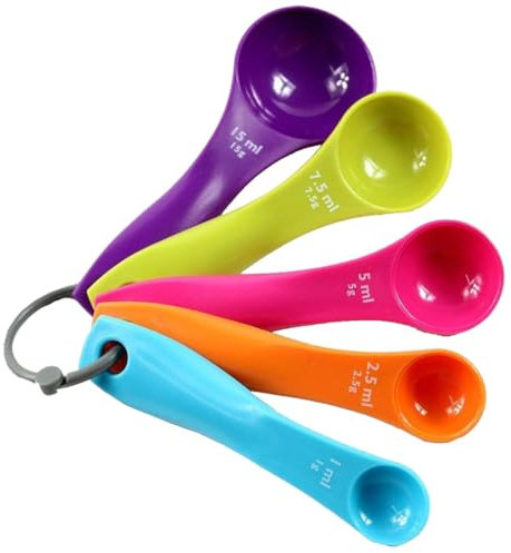 BZKSER Set cucchiaini dosatori - 5 cucchiai dosatori Colorati con Diverse capacità,misurini Cucina,cucchiai dosatori in plastica per Strumenti dosatori per liquidi e polveri