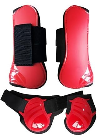 Merauno® Lot de 4 guêtres pour cheval - Pour l'avant derrière coque rigide et fermeture Velcro - Pour homme et femme - En polyuréthane robuste et élastique - Taille M - Rouge