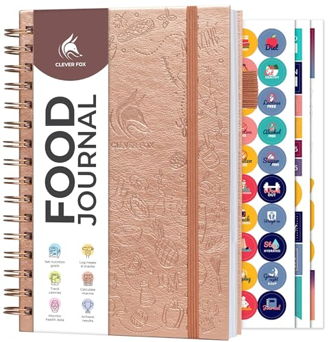 Clever Fox Food Journal Spiral - Daglig matdagbok, måltidsförberedande planerare för att spåra kalorier och näringsämnen, viktminskningsspårare anteckningsbok (roséguld)