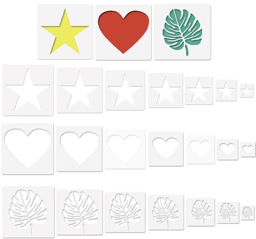 Zasvec Stencil Stella 24 Pezzi Stencil da Parete a Forma di Stella Riutilizzabili Plastica da Punte Stencil Stella Modelli Stencil Foglia Stencil di Pittura a Forma di Cuore per DIY, 8 Dimensioni