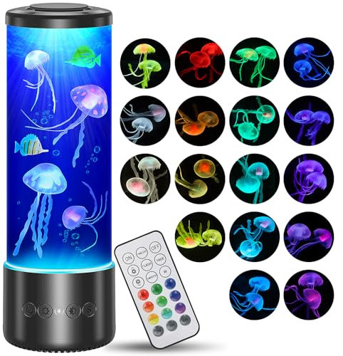 Radikor Quallen lampe mit 17 Farben und Fernbedienung, Jellyfish Lamp mit 4 Lichtmodi, LED Quallen Aquarium Lampe für Kinder Erwachsene, Quallen Lavalampe Stimmungslicht für Entspannung Wohndekoration