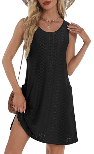 T Shirt Dresses for Women 2026 Simple Black Dress Swimsuit Coverup Black L