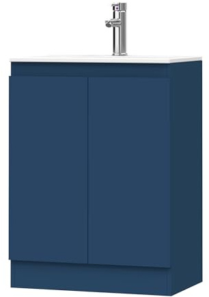 BELOFAY Vanity Unit With Basin | 600mm Floor Standing Bathroom Vanity Units With Basin | 1 Tap Hole Ceramic Bathroom Sink | Lacquered Finish | Waste Included (Denvor Blue)