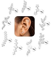Helix Piercings Chirurgenstahl Piercing Ohr Gold - 9Pcs 16G Tragus Conch Helix Piercing Chirurgenstahl Ohrringe Gold Stecker Ohrpiercing Silber CZ Blume Flat Tragus Conch Piercings Set Silber