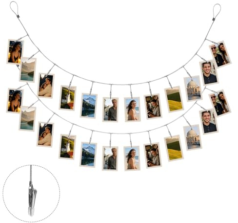 CNglam 2 Pack Chain Photo Clip Hanging Photo Display Wall Photo Display Metal Photo String with 12 Clips Wall-Mounted Picture Holder for Hanging Painting Family Photos Artworks (Silver Color)