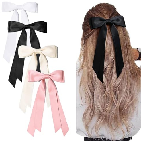 4 Pcs Hair Bows Set for Women, Bows for Girls, Hair Ribbons, Like Ribbon Accessories for Updos, Half-Styles, and Special Occasions(COLOR:Beige,White,Pink,Black)