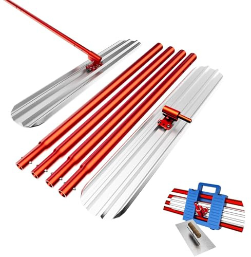 Bull Float Flotador de Hormigón 1200X200 mm, Flotador de Hormigón con Mango de 4 Flotadores, Caja de Herramientas, llana, Kit de Flotador de Hormigón para el Acabado del Hormigón (rojo)