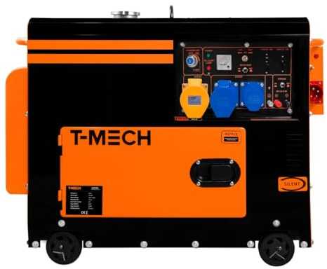 Silent Diesel Generator Single Phase ATS 230V 6kVA 6500W 13HP 115V / 230V Electric Start Closed Frame Emergency Power 4 Portable Wheels Black Powder Coated Steel 20L Fuel Capacity Tool Kit & Funnel