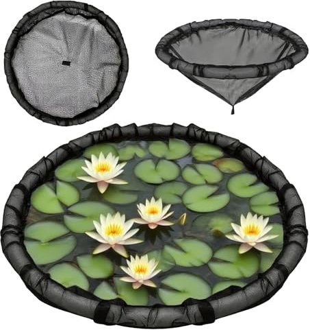 Floating Flora Fish Barrier,Plant Protector Fine Mesh Floating Pond Corral,Floating Island Plant Protector with Lifting Ring Round,Water Features Pond Decoration (Black 1PCS, 45cm)