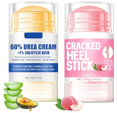 HJXUQIME 2pcs 60% Urea Hydrating and Anti-Cracking Foot Cream, Moisturising and Relieves Cracking and Dryness Foot Cream for Dry Cracked Feet And Hands（aloe + peach）