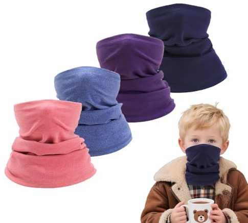 technodry Kids Neck Warmer – 4 Pack Winter Kids Fleece Windproof Neck Gaiter Snood Scarf, Soft Breathable Neck Scarf, Multifunctional Ski Face Mask for Boys & Girls Outdoor Sports