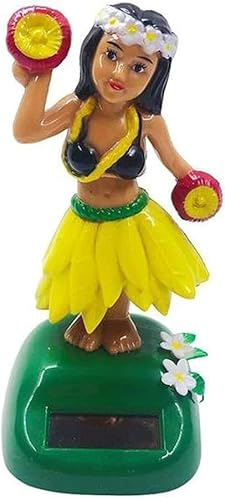 Txuolin Yellow Solar Powered Hula Dancing Figures Decoration Swinging Hawaiian Car Dashboard Ornaments for Car Interior Home Party Decor Solar and Wind Power