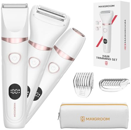 MAXGROOM 3-in-1 Intimrasierer für Frauen,Akku Elektrischer Rasierer Damen Intimbereich mit LED Nass-Trocken Damenrasierer Elektrisch,Bikini Trimmer Damen Intimbereich,Elektrorasierer für Gesicht
