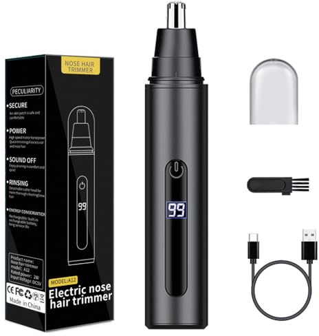 Cortapelos Nariz, YiYunTE Recortador Pelos Nariz y Oreja USB Recargable/Pantalla LED/Impermeable, Indolora Quita Cortador Pelos Nariz Hombre para Ceja Vello Facial, Nose Hair Trimmer Profesional Negro