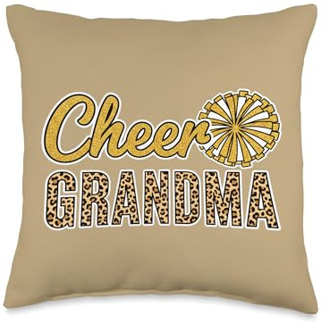 Cheer Grandma Grandparent Leopard Pom Pom Cheerleader Proud Throw Pillow