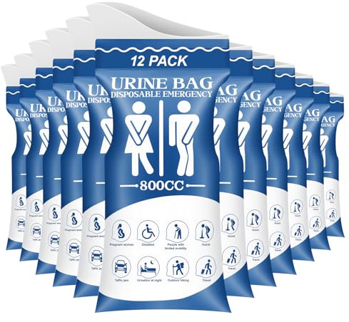 YFVYFV 12/24 Pack Disposable Urine Bags - 800ml Leakproof, Odorless, Wide Opening Travel Pee Bags for Women & Men | Emergency Urinal with Super Absorbent Gel for Road Trips, Camping, Car, Hiking