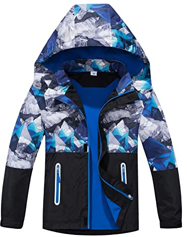 BuyiRen Boys Windbreakers Jacket Rain Jackets Hooded Raincoat Fleece Lined Rain Coats for Kids, 4-13 Years