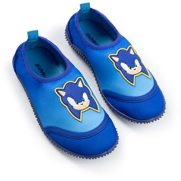 Sonic The Hedgehog Boys Blue Aqua Shoes | Pull-On Water Shoes with Textured Sole & Heel Tab | Lightweight Beach Footwear for Swimming, Poolside & Holidays | Sonic Merch