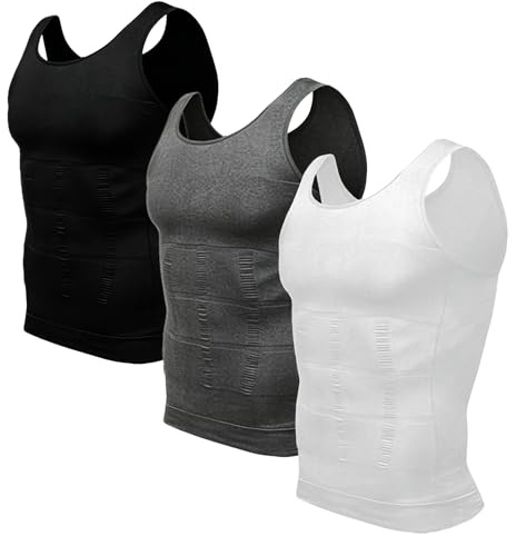 3 Pack Mens Compression Vest Body Shaper Slimming Tank Top for Men Belly Control Seamless Shapewear Vest Breathable Undershirt for Sports Daily UK (M)