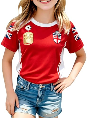 2026 Kids Girls Football England 2026 T-Shirt Casual Classic Jersey England Flag Design Perfect Short Sleeve Crew Neck Sport Tops for Football Fans Comfortable Fit