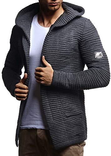 Leif Nelson Men Cardigan Jacket Hood LN-7180 Anthracite Medium