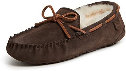 Fireside By Dearfoams Mens Victor Shearling Moccasin With Tie Slipper, Coffee, 11 US