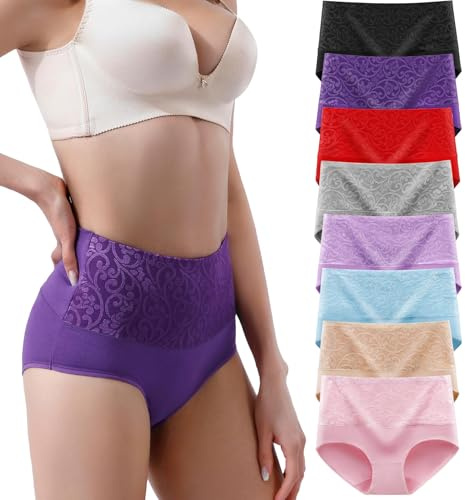 YOULEHE Women's High Waist Knickers Ladies Cotton Briefs Underwear Full Coverage Soft Breathable Panties Multipack (8 Pack-H01, XXL)