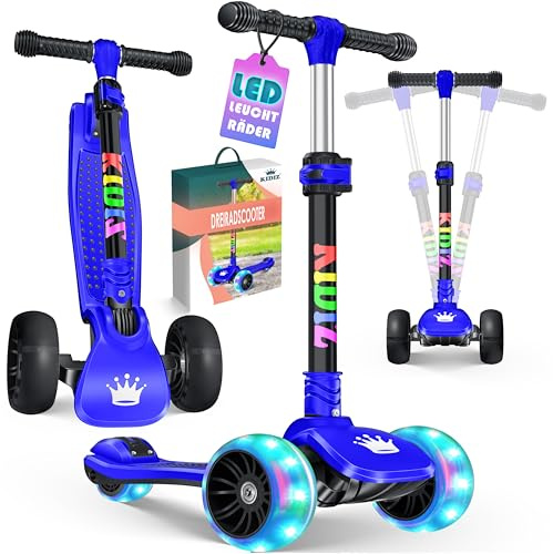 KIDIZ® Trottinette Pro1 à 3 Roues avec LED en polyuréthane - Hauteur réglable, Bleu