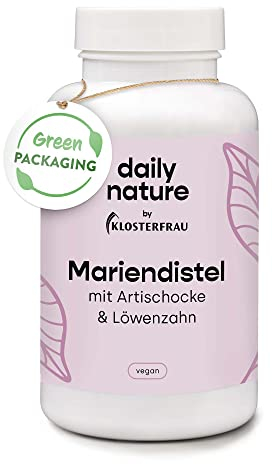 dailynature Mariendistelextrakt mit 80% Silymarin+Artischocke & Löwenzahn | 120 Kapseln | Nahrungsergänzungsmittel | vegan | kompostierbare Dose | ohne unerwünschte Zusätze