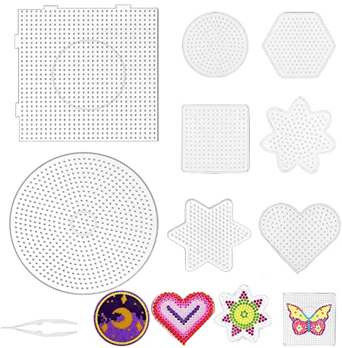 Mecctuck Bügelperlen Platten Set, 8 Stück, Kunststoff, Quadrat, Kreis, Sechseck, Blume, Stern, Herz, DIY Transparente Handwerk Zubehör, 5 mm, für Kinder Geschenk
