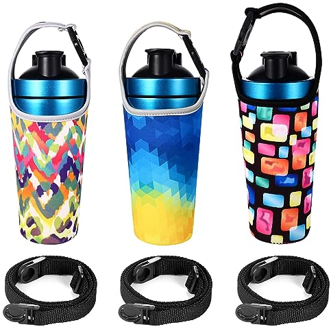 Bulckrew Lot de 3 sacs en néoprène pour bouteille d'eau de 850 ml - Housse isotherme en néoprène avec bandoulière réglable (3 couleurs)