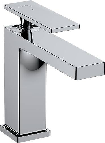 hansgrohe Tecturis E - Waschtischarmatur ohne Ablauf, energiesparend (CoolStart), Wasserhahn Bad mit Auslauf Höhe 117 mm, Mischbatterie Waschbecken wassersparend (EcoSmart+), Chrom, 73012000