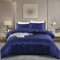 Luxuriöser, glatter Satin-Bettbezug mit blauen Streifen, 220 x 240 cm, 3-teilig, französischer Stil, seidig, reine Farbe, gestreift, Satin-Bettwäsche für Erwachsene, 2 Personen, mit 2 x 65 x 65 cm