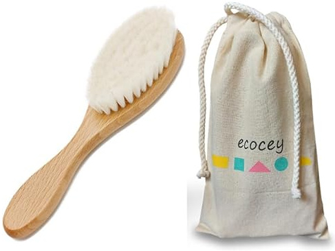 ECOCEY Brosse à cheveux pour bébé – Brosse à cheveux en poils de chèvre naturels pour nouveau-nés et enfants, parfaite pour une fête prénatale et liste de naissance (1 pièce)