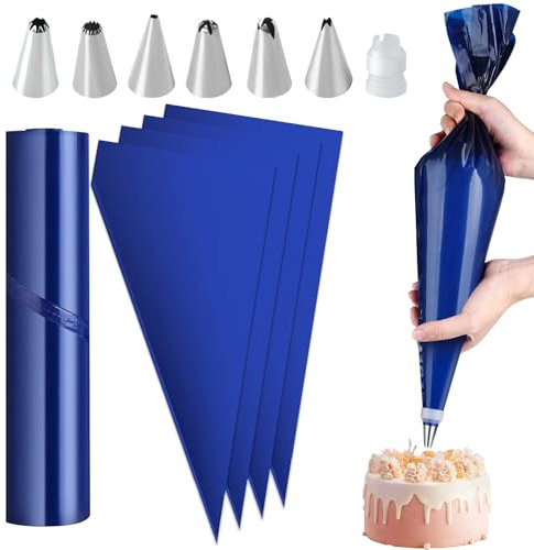 50 Stück Spritzbeutel Dick 21 Zoll Einweg Mit 6 Verschiedenen Spritztüllen Und 1 Kuchen Kupplung - Groß Für Dekorieren Von Gebäck Torten Geeignet