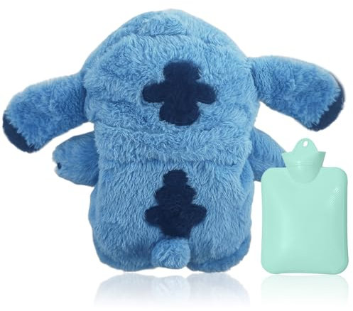 Wärmflasche mit Bezug, Wärmflasche Tier, Wärmflasche Cartoon für Kinder, Abnehmbare und Waschbare Wärmflasche, Wärmflasche Kuschelig, Wärmflasche Weiches Plüsch für Erwachsene Kinder