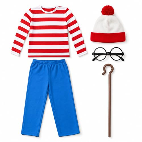 Morph röd och vit rand bokkaraktär kit halloween kostymer för barn, World Book Day kostymer