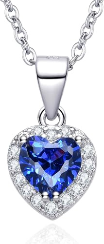Dada Gioielli - Collana Cuore 9mm Punto Luce Argento 925 Con Zirconi Brillanti Catenina 45+5cm (Blu Zaffiro)