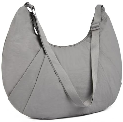 Suweir Crossbody Bag Damen Umhängetasche Halbmond Schultertasche Nylon Moon Bag Casual Hobo Tasche Handtasche mit Verstellbarer Schultergurt Anti Diebstahl Shoulder bag für Alltag, Reisen (Grau)